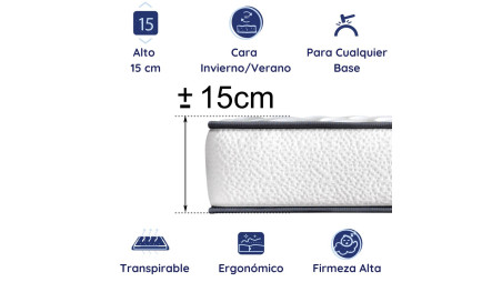 Colchón de Viscoelástico New York, con 15 cm de Altura, Ergonómico y Reversible