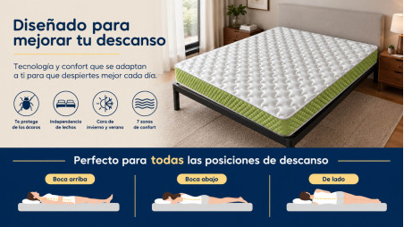 Colchón Responsable de Viscoelástico Evergreen, 15 cm de Altura, Antiestrés y Anti Insomnio