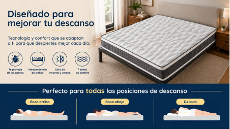 Colchón Artesanal Montecarlo - 25 cm de calidad con Muelles Encasados de Titaneo y ViscoGel Aeroflex Premium